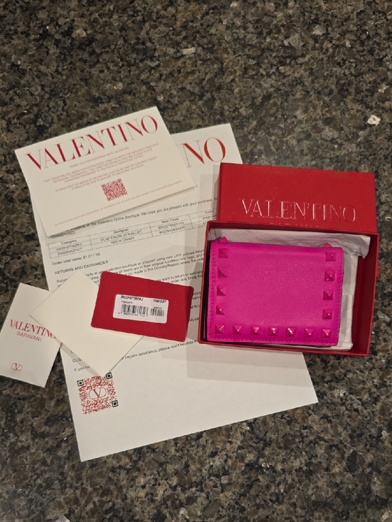 Valentino Handbags - Valentino Hot Pink Rockstud Leather Wallet
